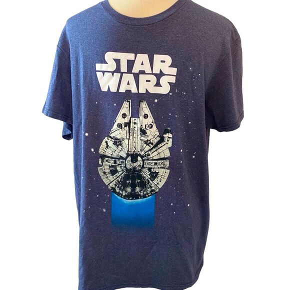 Star Wars T-Shirt Men’s Size Large Dark Blue Millennium Falcon Graphic Tee - Picture 1 of 10